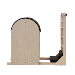 Side view of the Maple Timber Ladder Barrel, highlighting the compact footprint and light wood aesthetic for studios