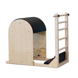 The Timber Ladder Barrel by Oshun Studios in solid Maple. A professional-grade Pilates barrel with a light wood finish.