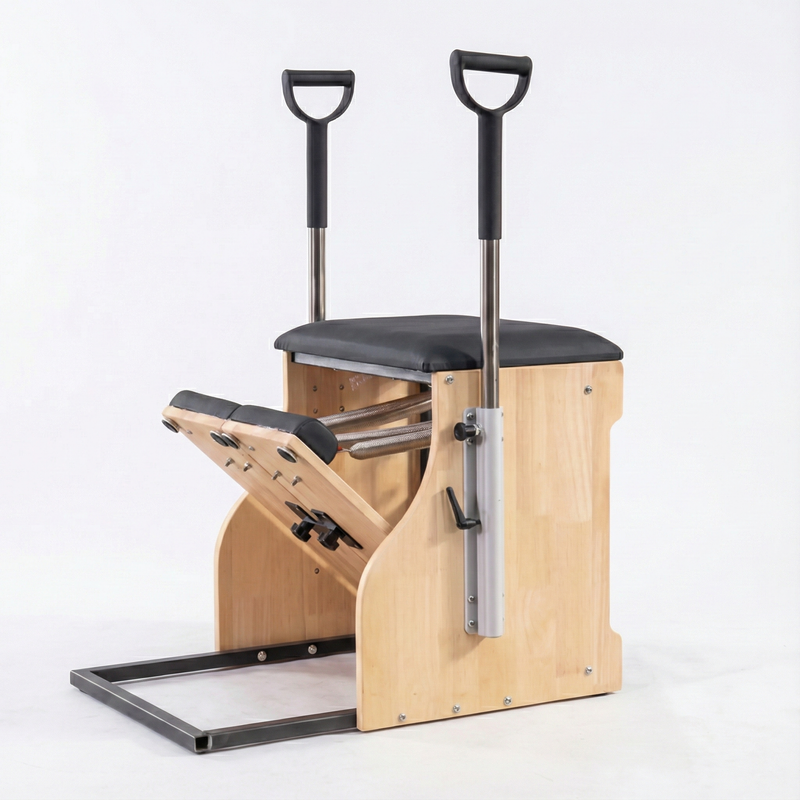 Handcrafted from solid Oak or Maple, this split-pedal Pilates chair combines studio-grade functionality with beautiful design. Perfect for compact home gyms.