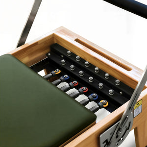 Close-up of the springs attached to the solid Oak frame of the Timber Reformer by Oshun Studios.