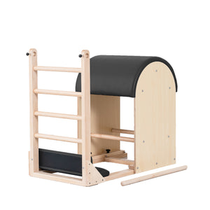 The Timber Ladder Barrel by Oshun Studios in solid Maple. A professional-grade Pilates barrel with a light wood finish.