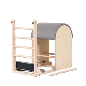 The Timber Ladder Barrel by Oshun Studios in solid Maple. A professional-grade Pilates barrel with a light wood finish.