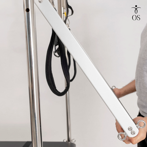 Lightweight aluminum push-through bar on the Timber Cadillac Tower, featuring a rectangular profile for a secure, ergonomic grip.