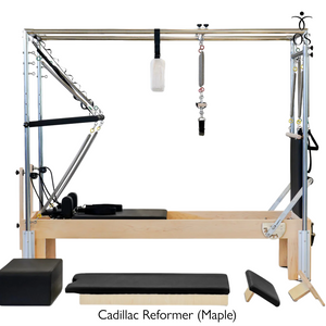 The Timber Cadillac Reformer in solid Maple. A luxury Pilates combo unit ideal for studios and home gyms.