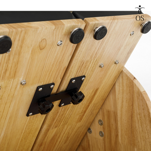 Close-up of the independent split pedals on the Oak Timber Chair, featuring a durable dowel connection for single or dual leg work.