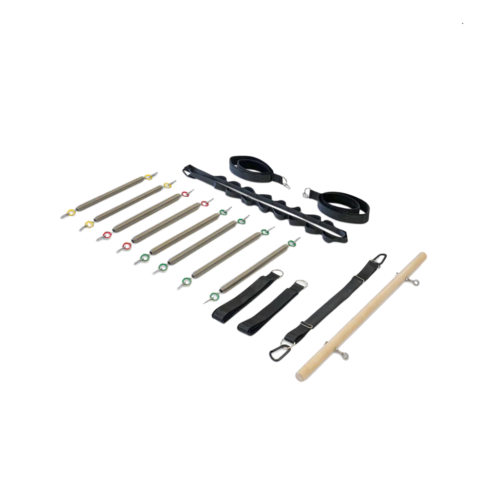 Tower Edition accessories for the Oshun Timber Reformer: tower springs, straps, loops and a wooden roll-down bar